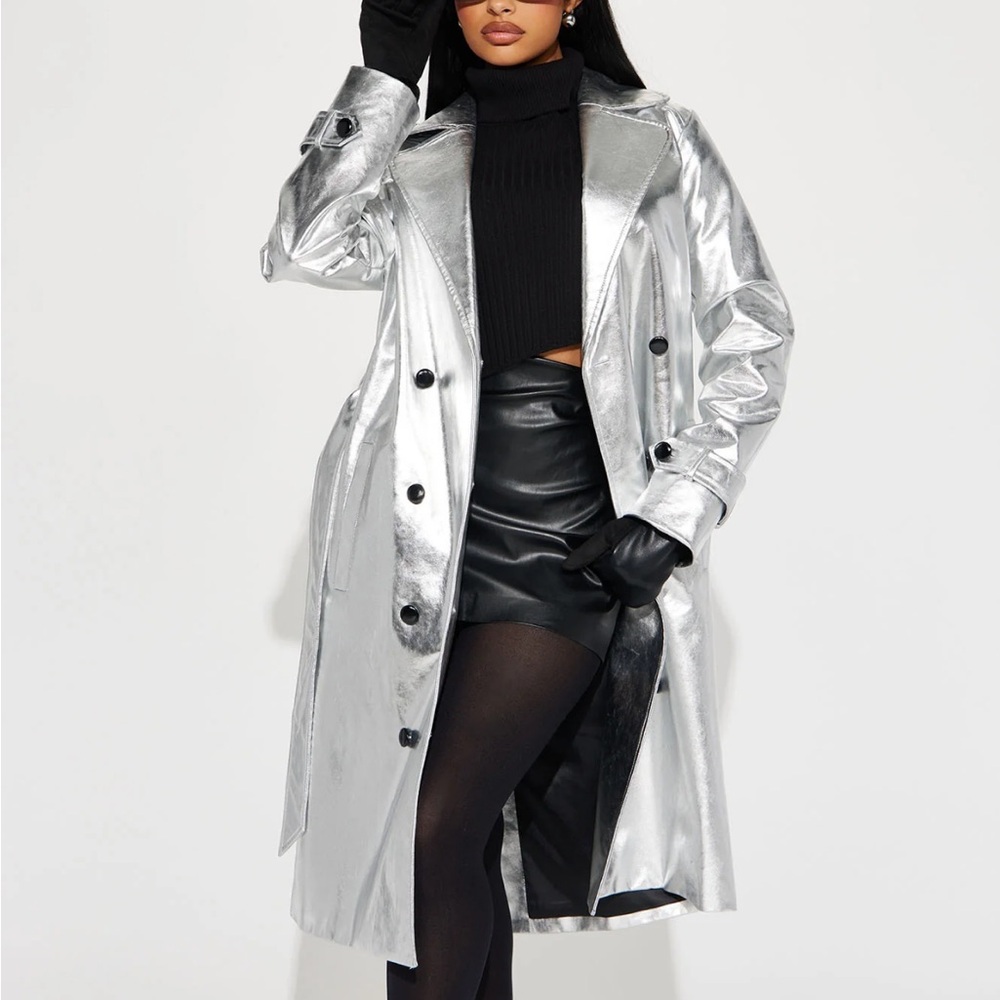 Future So Bright Metallic Trench Coat - Silver